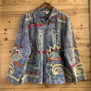 Norm Thompson Women's 2x Jacket Abstract Design Tie Die Ribbon Embroidered Artsy